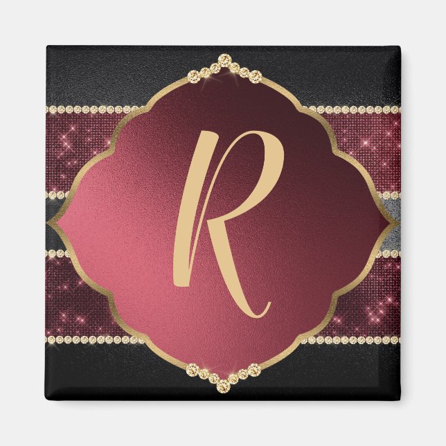 Aimant Elégant Gold & Purple Diamond Design Monogramme (Devant)