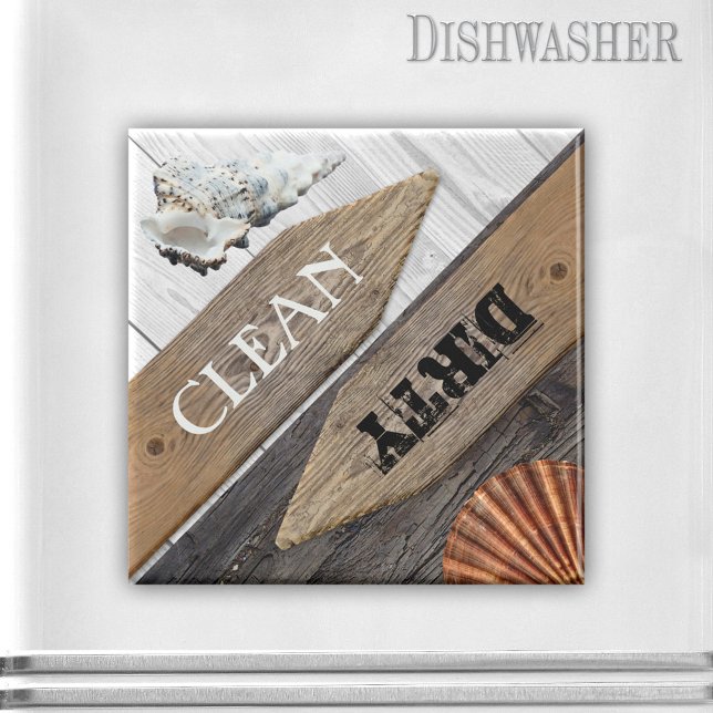 Aimant Élégant lave-vaisselle Maison de plage (Dishwasher magnet featuring an elegant drift wood design with shells - beach house style)