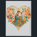 Aimant Elegant  Love Heart<br><div class="desc">This elegant romantic illustration features a medieval-style couple embraced inside a beautifully ornate floral heart frame. Perfect for wedding gifts, anniversary presents, Valentine’s Day items, greeting cards, and romantic home décor. The rich details, vintage colors, and hand-painted texture make this design feel timeless, warm, and full of emotion. Ideal for...</div>