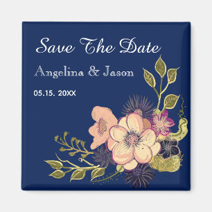 Aimant Élégant mariage bleu marine Save The Date