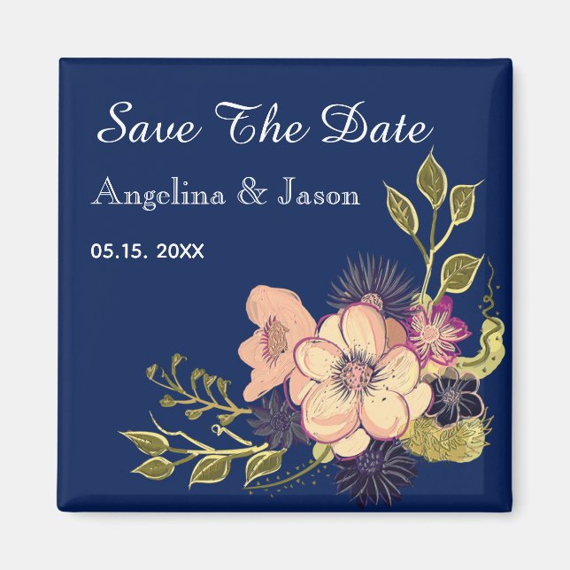 Aimant Élégant mariage bleu marine Save The Date (Devant)