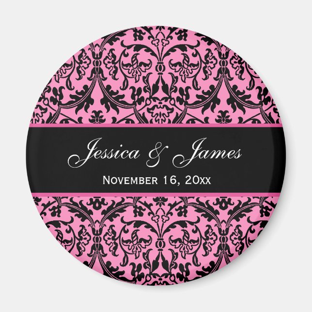 Aimant Élégant Mariage damassé rose et noir A04 (Devant)