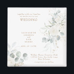 Aimant Élégant Mariage floral blanc<br><div class="desc">Aimant de Faire-part de mariage Floral blanc. Carré. Floral blanc. Foliage. Élégant.</div>