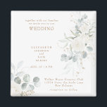 Aimant Élégant Mariage floral blanc<br><div class="desc">Aimant de Faire-part de mariage Floral blanc. Carré. Floral blanc. Foliage. Élégant.</div>