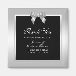 Aimant Élégant Mariage noir et bow de Gem Argent