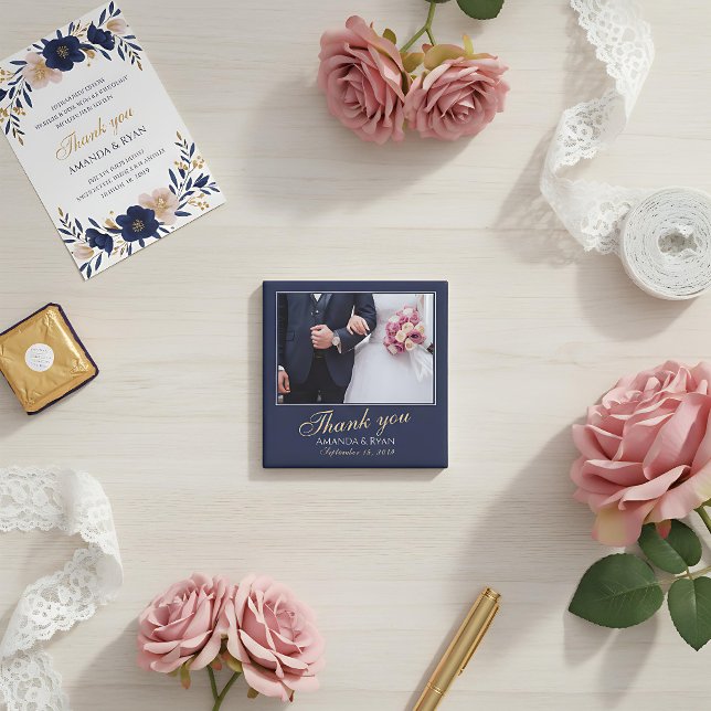 Aimant Élégant Merci photo bleu moderne Mariage (Créateur téléchargé)