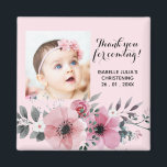 Aimant Élégant MERCI rose 2x2 POUR VENIR ! Christine<br><div class="desc">Cet aimant cadeau élégant, rose et joli est une excellente façon de dire merci à tous vos invités pour vous avoir rejoint dans votre célébration du jour de baptême. Le texte en noir est défini à l'aide de la typographie populaire. La police de texte et les couleurs peuvent être modifiées...</div>
