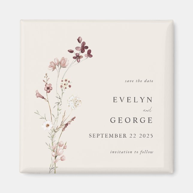 Aimant Elégant minimal Boho Floral Wedding Enregistrer la (Devant)