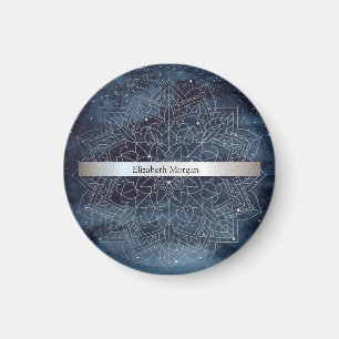 Aimant Élégant Moderne Mandala Rayé Bleu Marine Argent