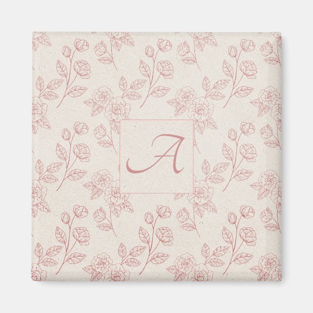 Aimant Élégant Monogramme en papier rose rouge chintz (Devant)