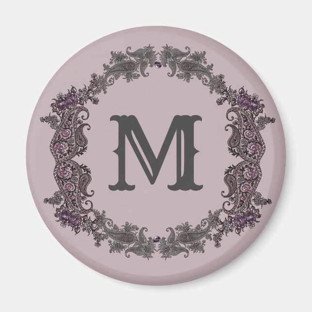 Aimant Élégant Monogramme encadré de violet et d'argent (Devant)