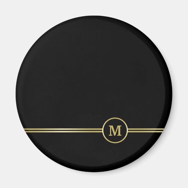 Aimant Élégant Monogramme or sur noir (Devant)