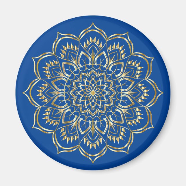 Aimant Élégant Motif de mandala bleu et or (Devant)