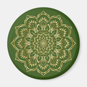 Aimant Élégant Motif de Mandala vert et or Floral