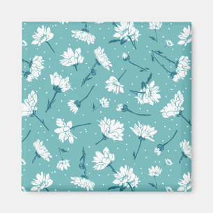 Aimant Élégant motif floral - Botanique Turquoise et blan