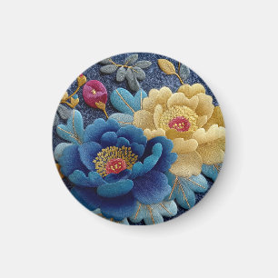 Aimant Élégant motif floral brodé, aspect pivoine vintage
