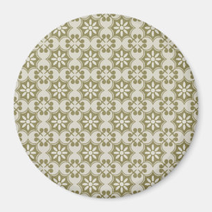 Aimant Élégant motif répétitif de Fleur de Lis vert olive