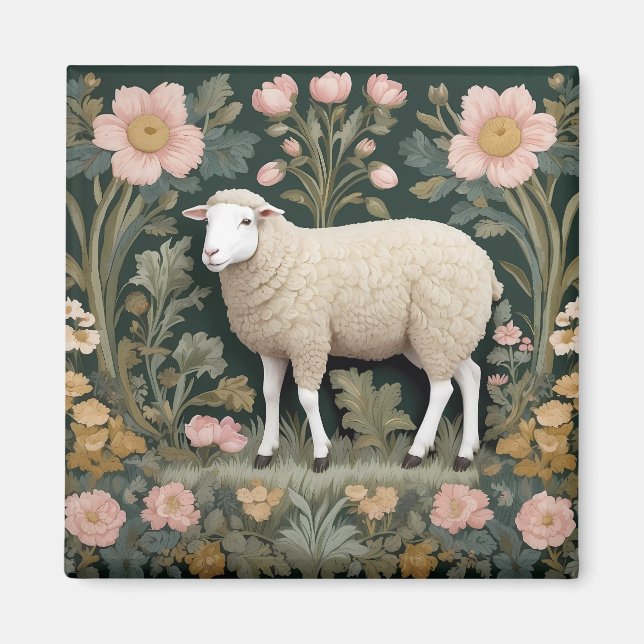 Aimant Elégant mouton blanc William Morris inspiré (Devant)