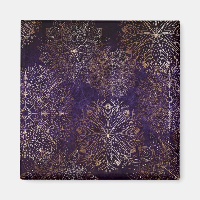 Aimant Élégant or et violet Motif de mandala Floral (Devant)