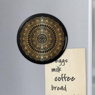 Aimant Elégant or sur Black Lotus Henna Mandala