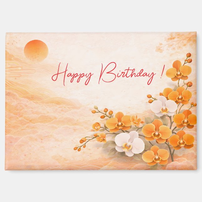 Aimant Elegant Orange Orchid Birthday (Recto)