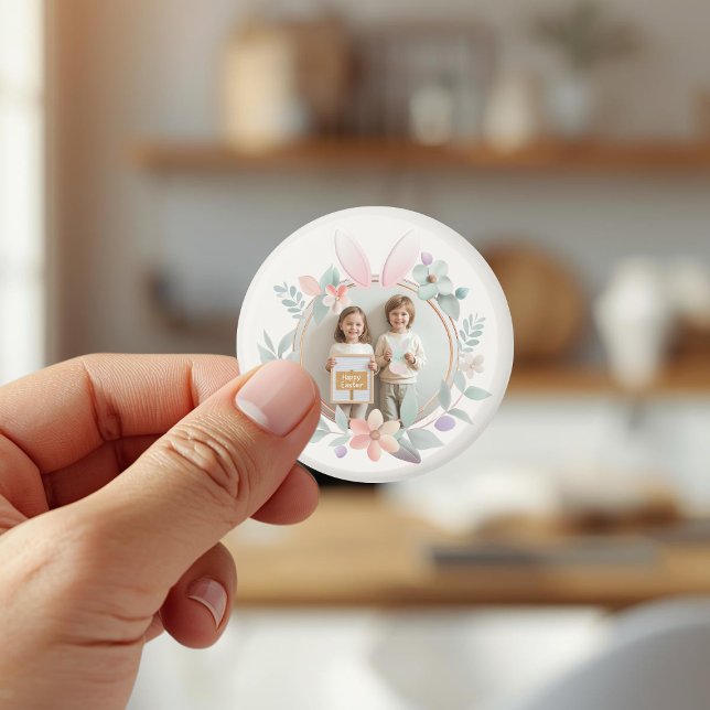 Aimant Elegant Pastel Easter Photo Frame with Bunny Ears  (Créateur téléchargé)