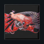 AIMANT ELÉGANT PEACOCK EN ROUGE, NOIR<br><div class="desc">Design numérique par Bulgan Lumini. Partie de la nouvelle collection ARCADIA.</div>
