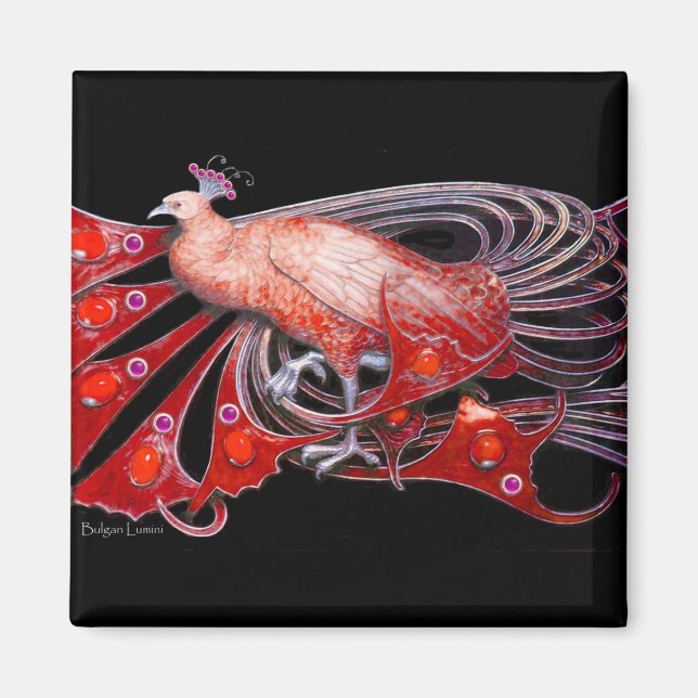AIMANT ELÉGANT PEACOCK EN ROUGE, NOIR (Devant)