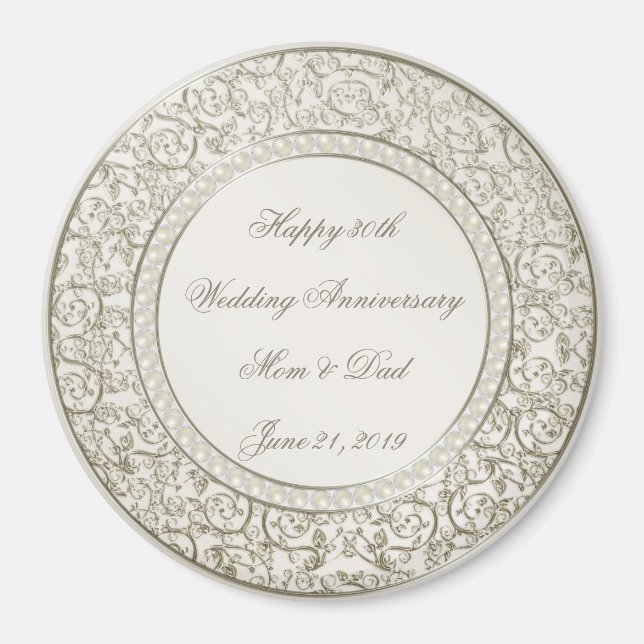 Aimant Elegant Pearl 30e anniversaire de Mariage (Devant)