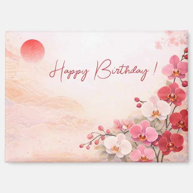 Aimant Elegant Pink Orchid Birthday (Recto)