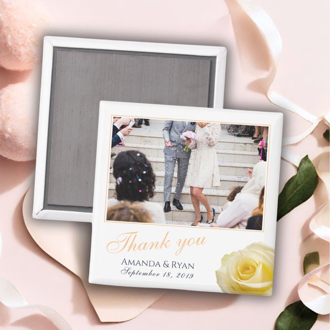 Aimant Élégant Rose jaune Floral Merci photo Mariage (Créateur téléchargé)