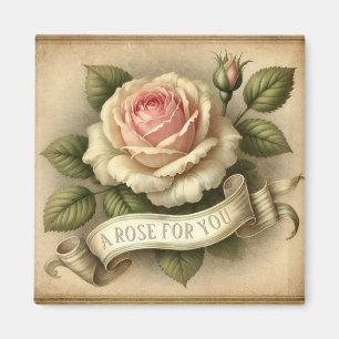 Aimant Élégant Rose Vintage Floral "UN ROSE POUR VOUS"