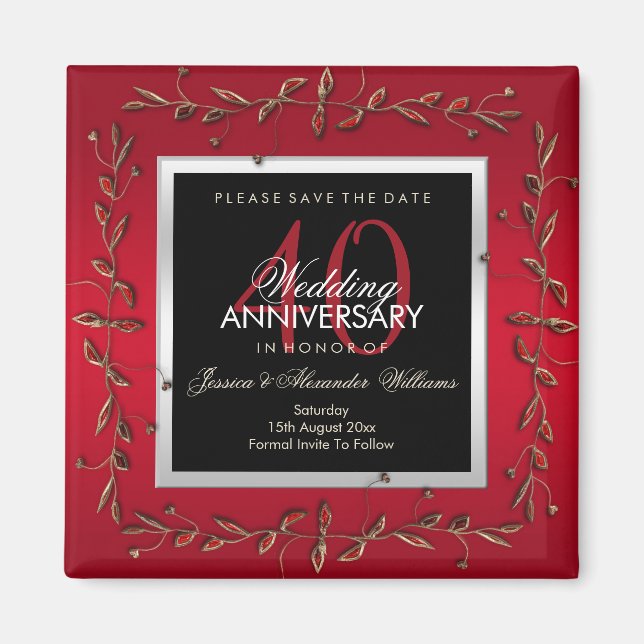 Aimant Elégant Ruby Gemstones Enregistrer La Date (Devant)