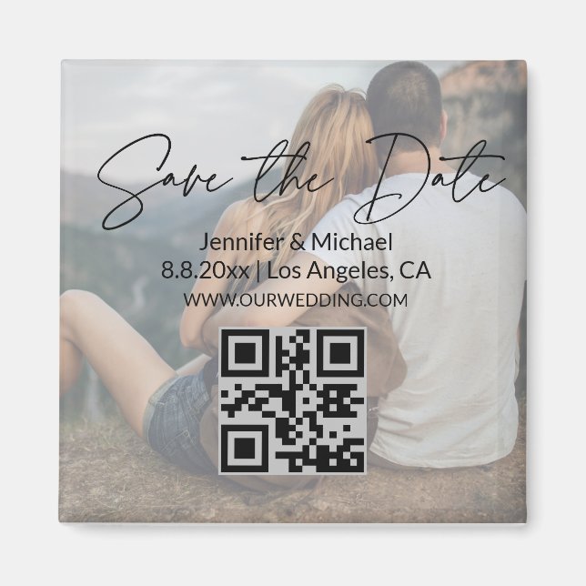 Aimant elegant save the date,qr code couple faded photo (Devant)