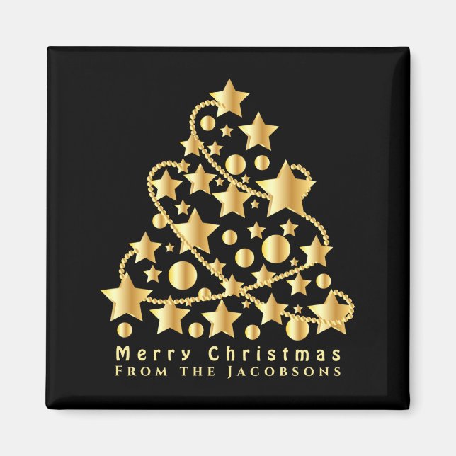 Aimant Elegant Script Joyeux Noël Étoile Dorée Noir T S (Devant)