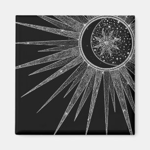 Aimant Elégant Silver Sun Moon Mandala Black Design