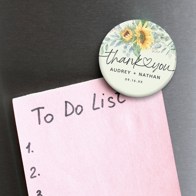 Aimant Élégant Tournesol Eucalyptus Mariage Remerciements (Elegant Sunflower Eucalyptus Thank You Wedding Magnet)
