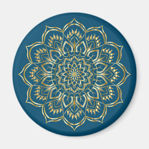 Aimant Elégant Turquoise bleu et or Floral Mandala Motif