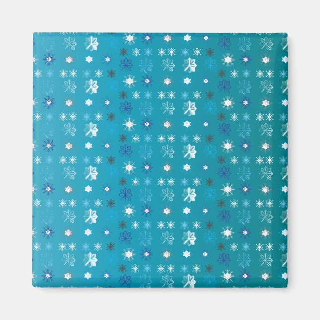 Aimant Elégant turquoise et blanc, étoiles et flocons de  (Devant)