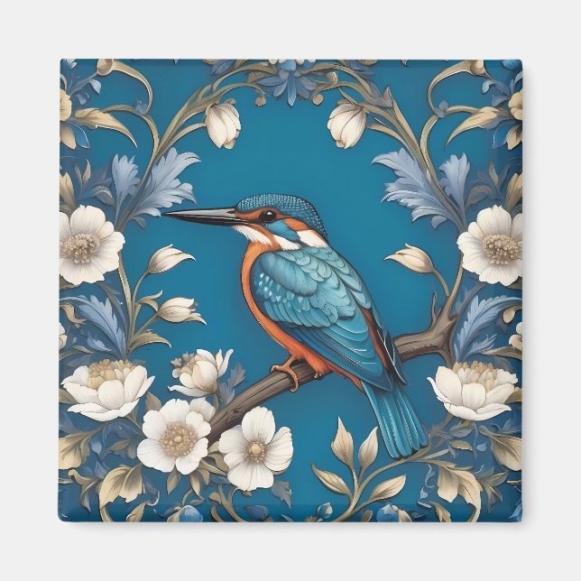 Aimant Élégant turquoise Kingfisher Bird Floral (Devant)