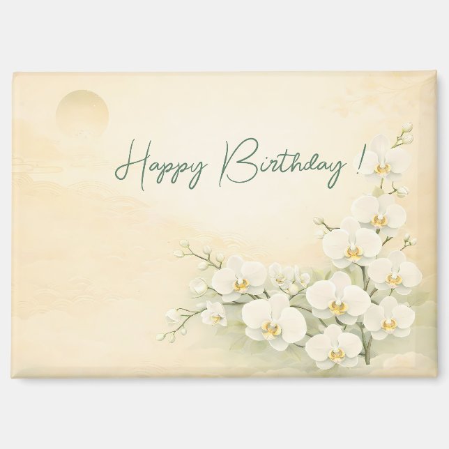 Aimant Elegant Yellow Orchid Birthday (Recto)
