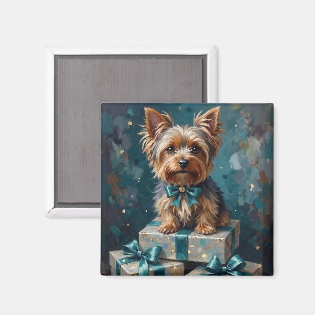 Aimant Élégant Yorkshire Terrier Cadeau de Fêtes sur une  (Recto/Verso)