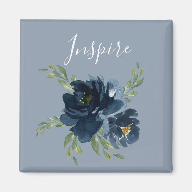 Aimant Elégante aquarelle bleu foncé Inspirer Script (Devant)