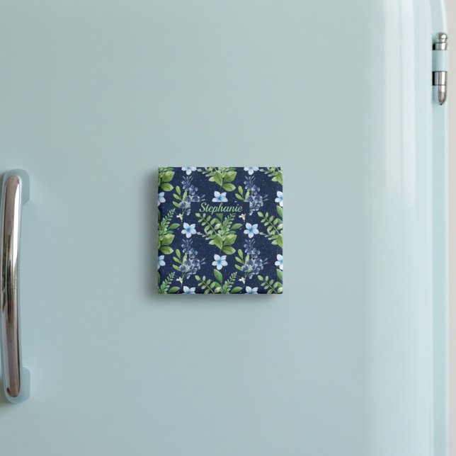 Aimant Elégante aquarelle Bleue Botanique Motif Floral (Créateur téléchargé)