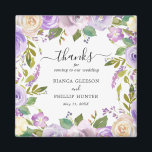 Aimant Elégante aquarelle violet mariage floral Favoriser<br><div class="desc">Mariage fleuri violet favoriser aimant avec une bordure de fleurs aquarellées dans les tons violet pastel, lavande, lilas et ivoire. A l'intérieur est le message "Merci d'être venu à notre mariage" avec vos noms et date. Ces magnets de mariage élégants font des faveurs de mariage utiles et sont parfaits pour...</div>