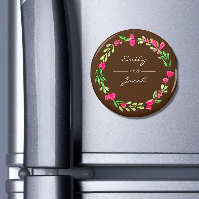 Aimant Élégante couronne de fleurs rose Brown Nom du coup (Créateur téléchargé)