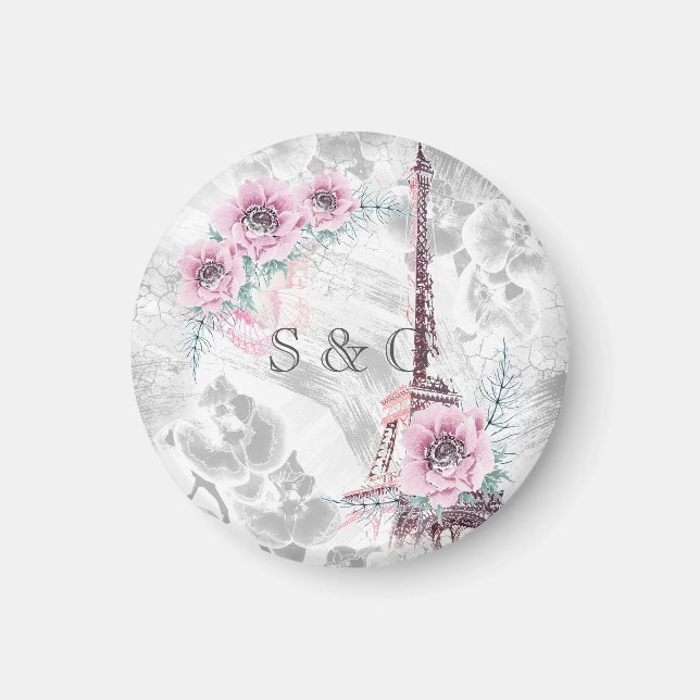 Aimant Elégante couronne de fleurs roses. (Devant)