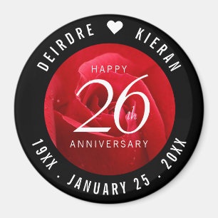 Aimant Élégante fête du 26e anniversaire du Mariage Rose