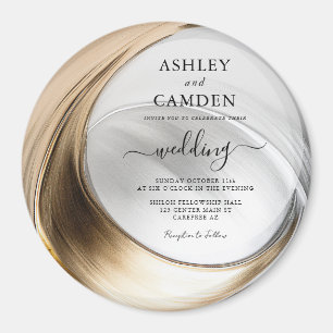 Aimant Élégante invitation de mariage en or et argent