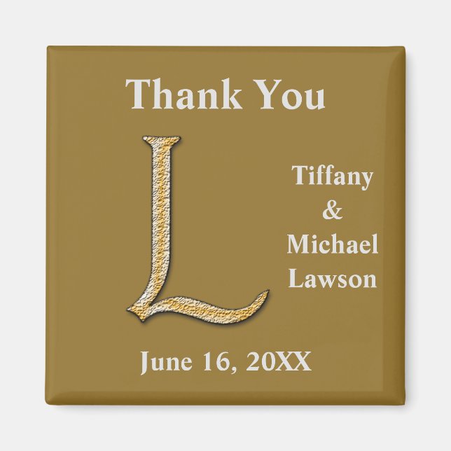 Aimant Élégante lettre d'or d'argent de mariage L Monogra (Devant)